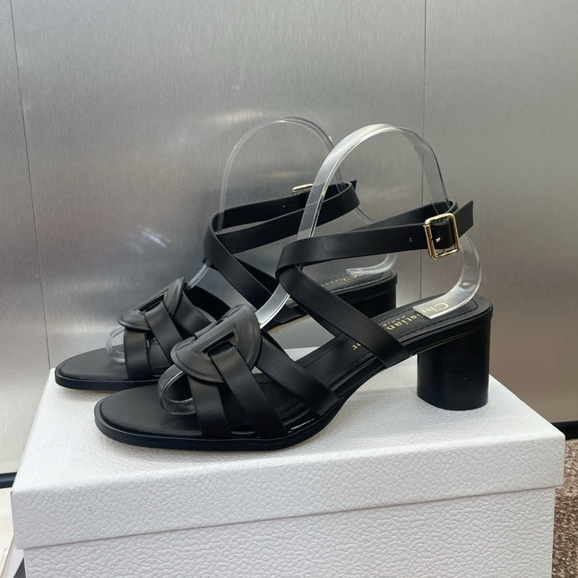 D-CLUB HIGH HEEL SLIDE 25S 55MM IN BLACK CALFSKIN