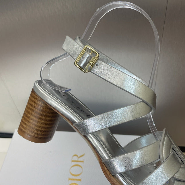 D-CLUB HIGH HEEL SLIDE 25S 55MM IN SILVER GLOSSY CALFSKIN