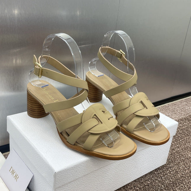 D-CLUB HIGH HEEL SLIDE 25S 55MM IN GOLDEN BEIGE CALFSKIN