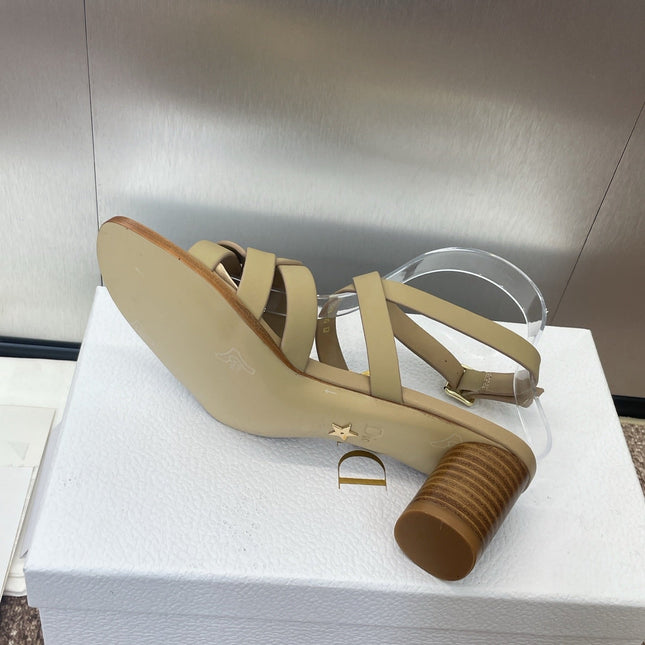 D-CLUB HIGH HEEL SLIDE 25S 55MM IN GOLDEN BEIGE CALFSKIN