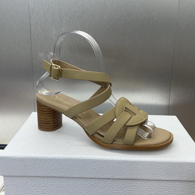D-CLUB HIGH HEEL SLIDE 25S 55MM IN GOLDEN BEIGE CALFSKIN