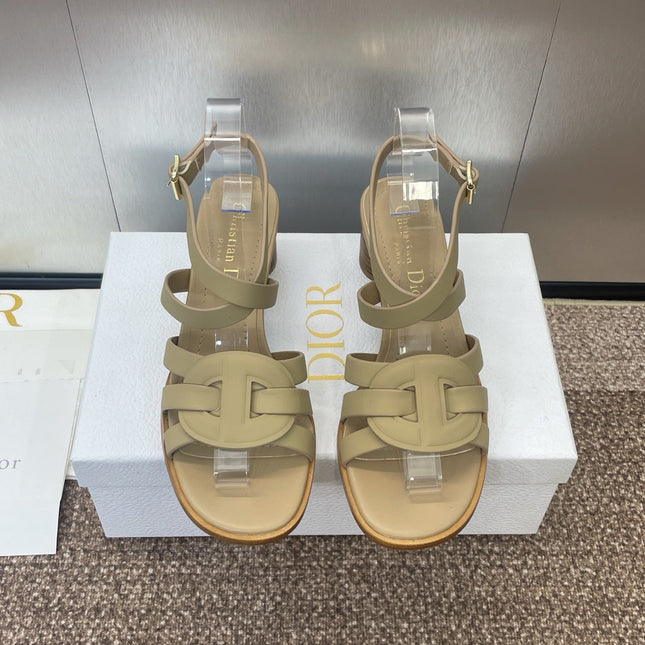 D-CLUB HIGH HEEL SLIDE 25S 55MM IN GOLDEN BEIGE CALFSKIN