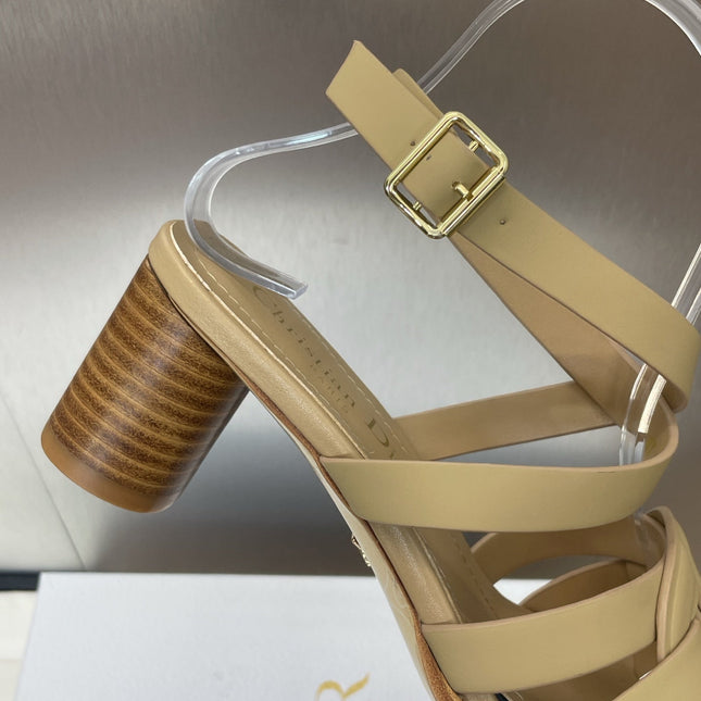 D-CLUB HIGH HEEL SLIDE 25S 55MM IN GOLDEN BEIGE CALFSKIN