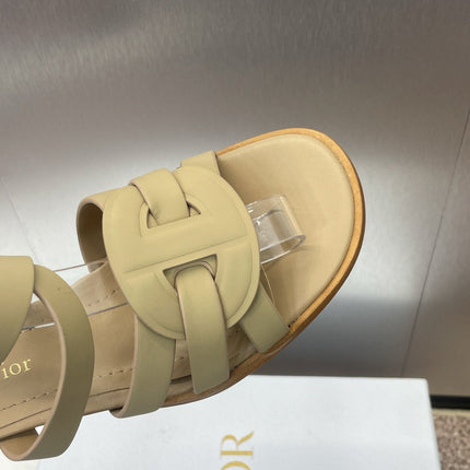 D-CLUB HIGH HEEL SLIDE 25S 55MM IN GOLDEN BEIGE CALFSKIN