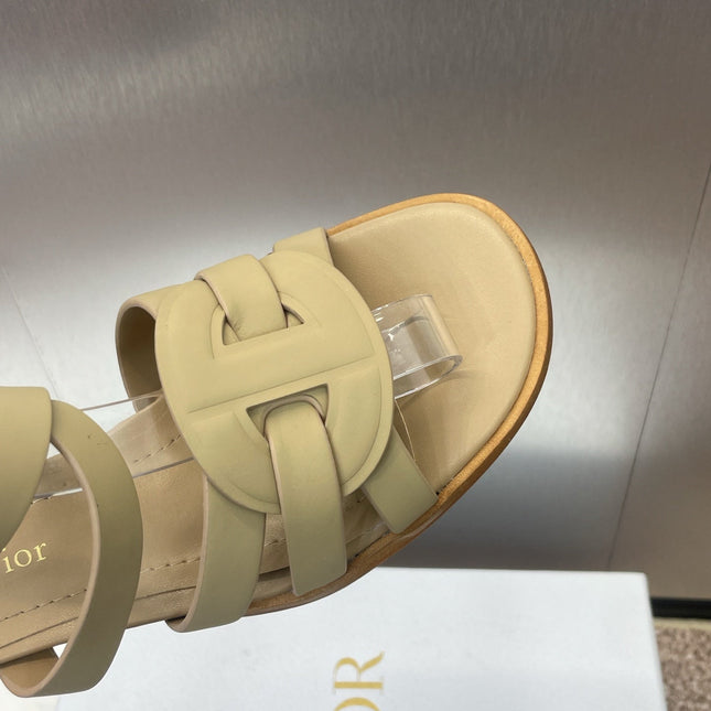 D-CLUB HIGH HEEL SLIDE 25S 55MM IN GOLDEN BEIGE CALFSKIN