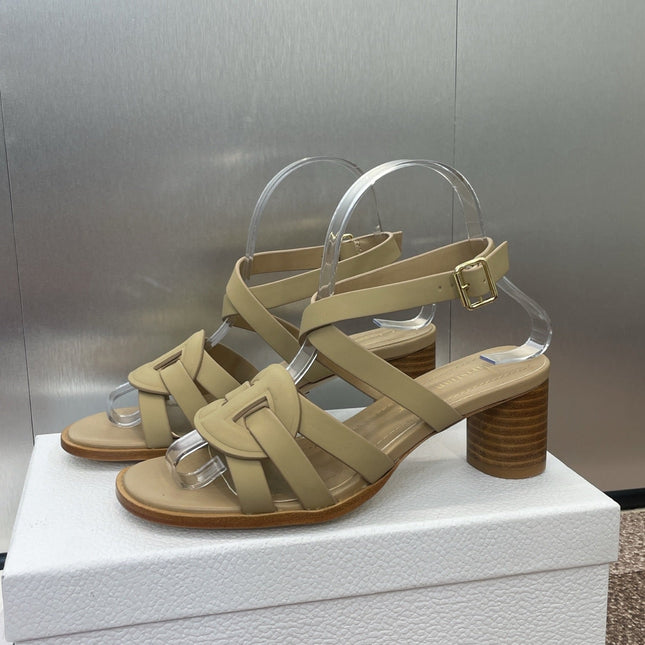 D-CLUB HIGH HEEL SLIDE 25S 55MM IN GOLDEN BEIGE CALFSKIN