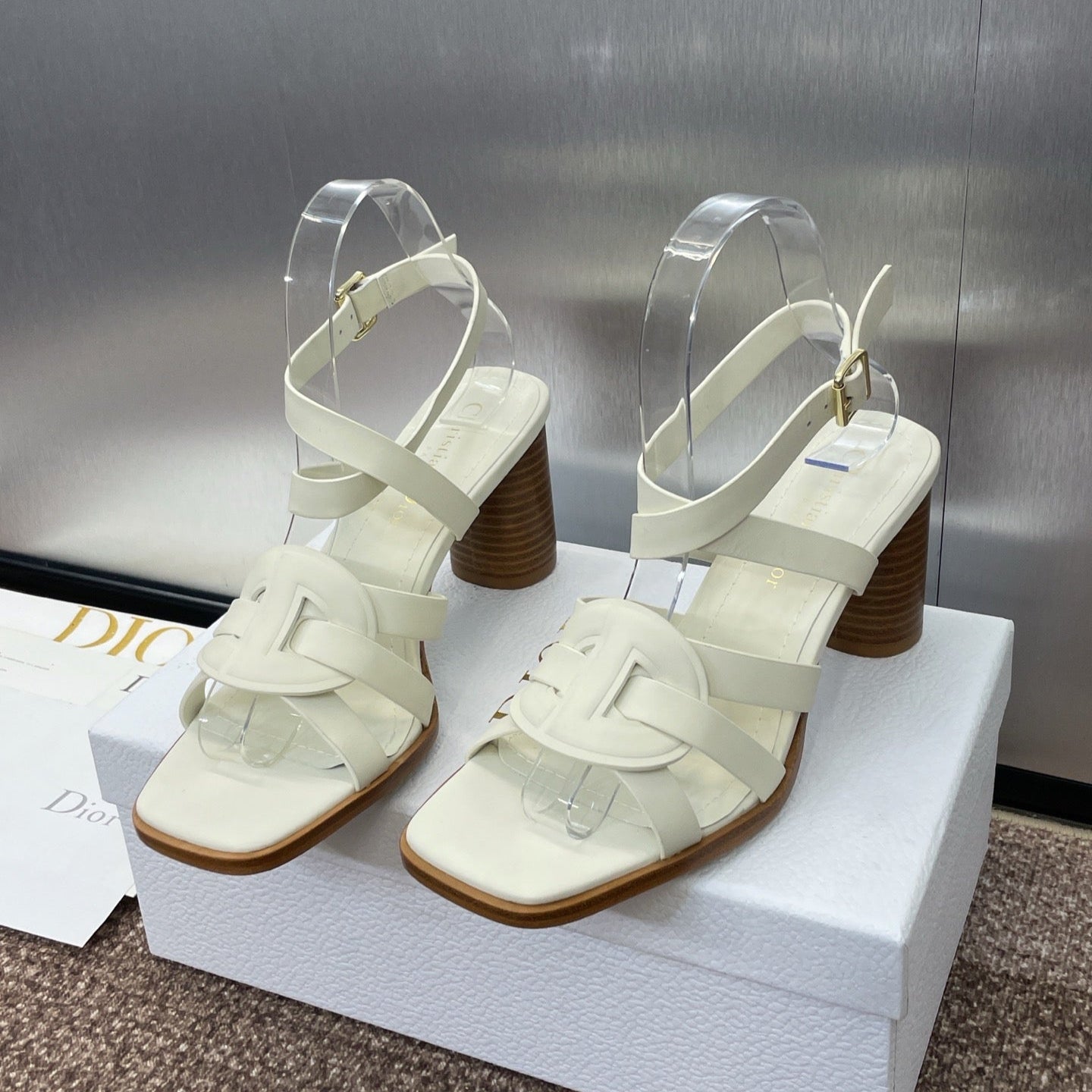 D-CLUB HIGH HEEL SLIDE 25S 55MM IN WHITE CALFSKIN