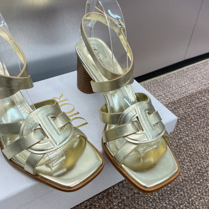 D-CLUB HIGH HEEL SLIDE 25S 80MM IN GOLD GLOSSY CALFSKIN