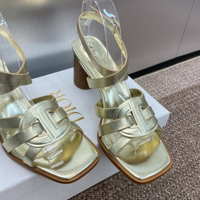D-CLUB HIGH HEEL SLIDE 25S 80MM IN GOLD GLOSSY CALFSKIN