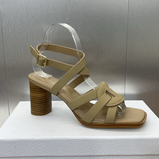 D-CLUB HIGH HEEL SLIDE 25S 80MM IN GOLDEN BEIGE CALFSKIN