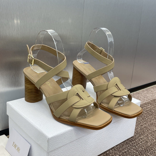 D-CLUB HIGH HEEL SLIDE 25S 80MM IN GOLDEN BEIGE CALFSKIN