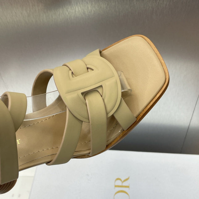 D-CLUB HIGH HEEL SLIDE 25S 80MM IN GOLDEN BEIGE CALFSKIN