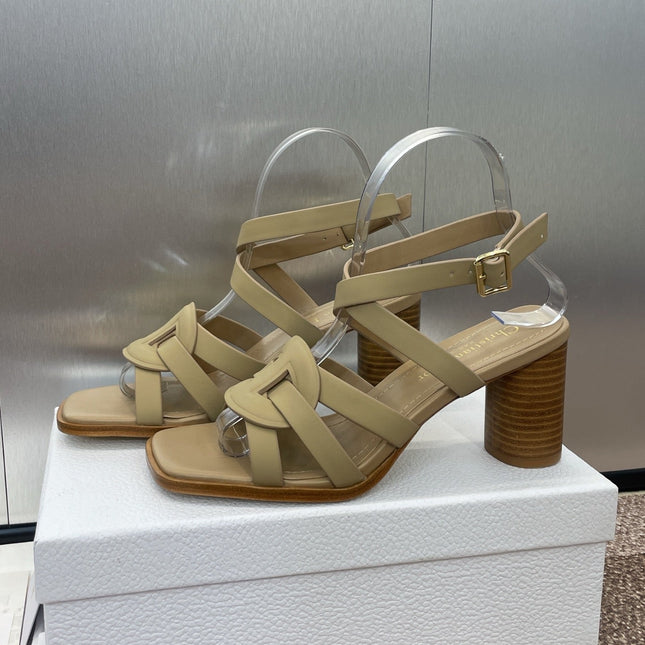 D-CLUB HIGH HEEL SLIDE 25S 80MM IN GOLDEN BEIGE CALFSKIN