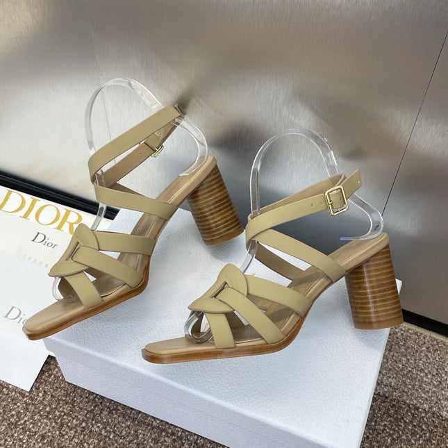 D-CLUB HIGH HEEL SLIDE 25S 80MM IN GOLDEN BEIGE CALFSKIN