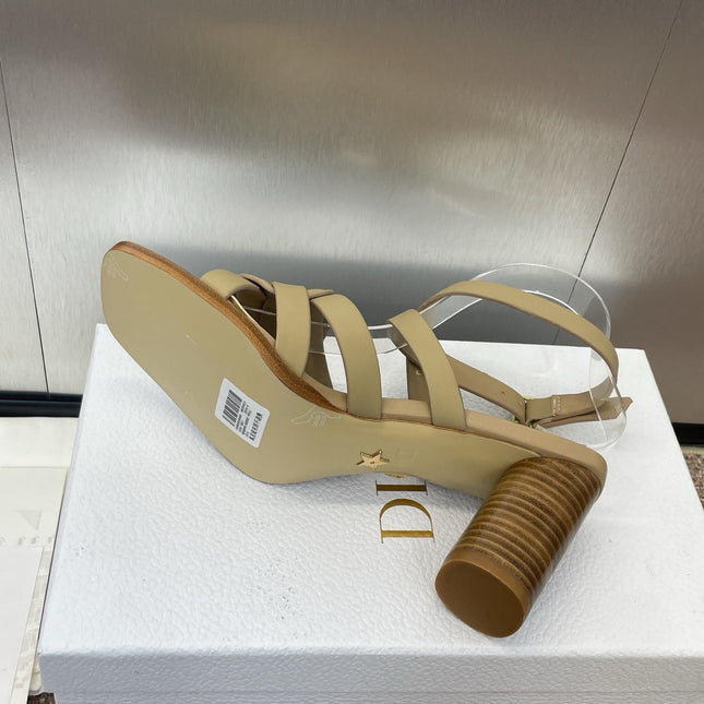 D-CLUB HIGH HEEL SLIDE 25S 80MM IN GOLDEN BEIGE CALFSKIN