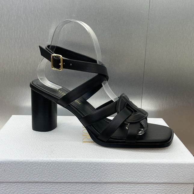 D-CLUB HIGH HEEL SLIDE 25S 80MM IN BLACK CALFSKIN