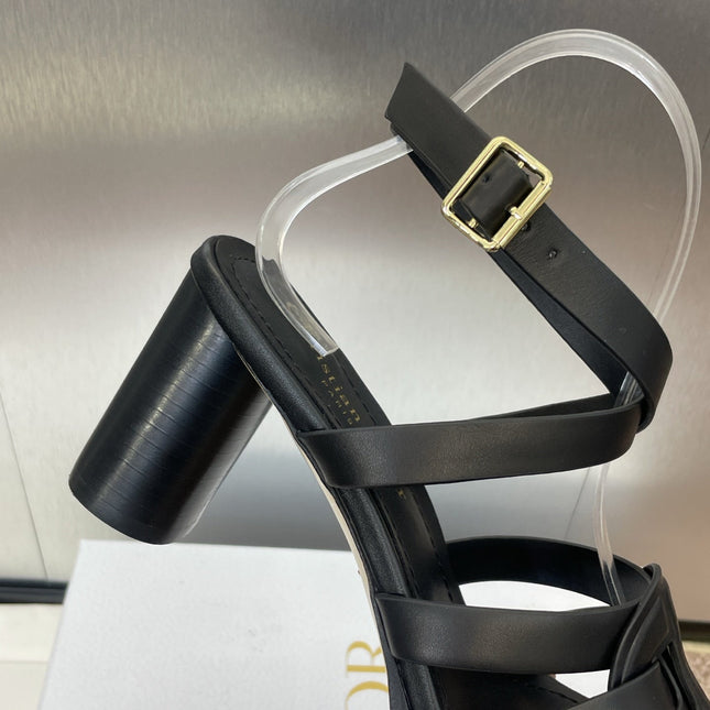 D-CLUB HIGH HEEL SLIDE 25S 80MM IN BLACK CALFSKIN