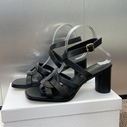 D-CLUB HIGH HEEL SLIDE 25S 80MM IN BLACK CALFSKIN