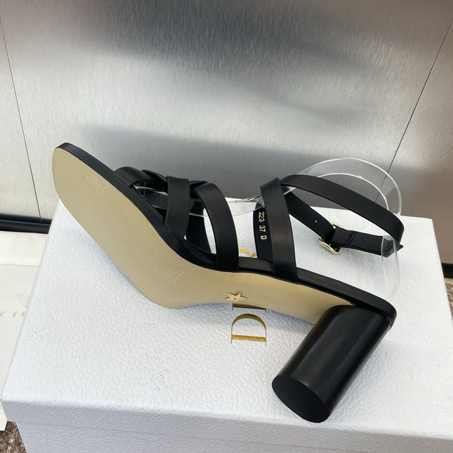 D-CLUB HIGH HEEL SLIDE 25S 80MM IN BLACK CALFSKIN