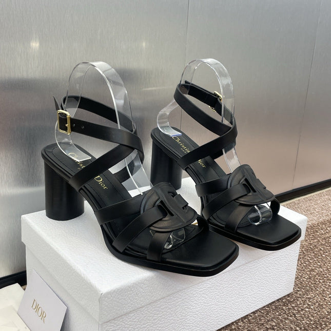 D-CLUB HIGH HEEL SLIDE 25S 80MM IN BLACK CALFSKIN