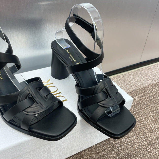 D-CLUB HIGH HEEL SLIDE 25S 80MM IN BLACK CALFSKIN
