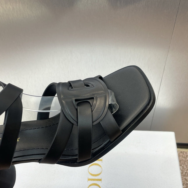 D-CLUB HIGH HEEL SLIDE 25S 80MM IN BLACK CALFSKIN