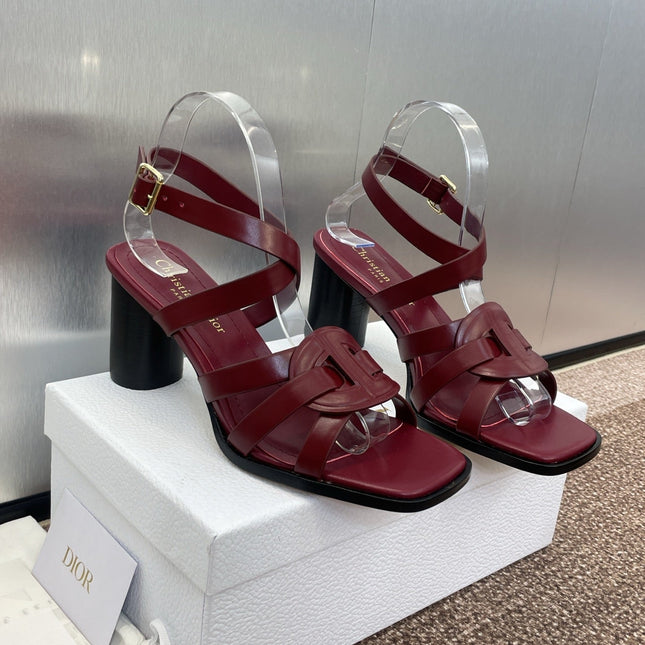D-CLUB HIGH HEEL SLIDE 25S 80MM IN BURGUNDY RED CALFSKIN