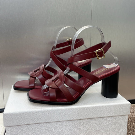 D-CLUB HIGH HEEL SLIDE 25S 80MM IN BURGUNDY RED CALFSKIN