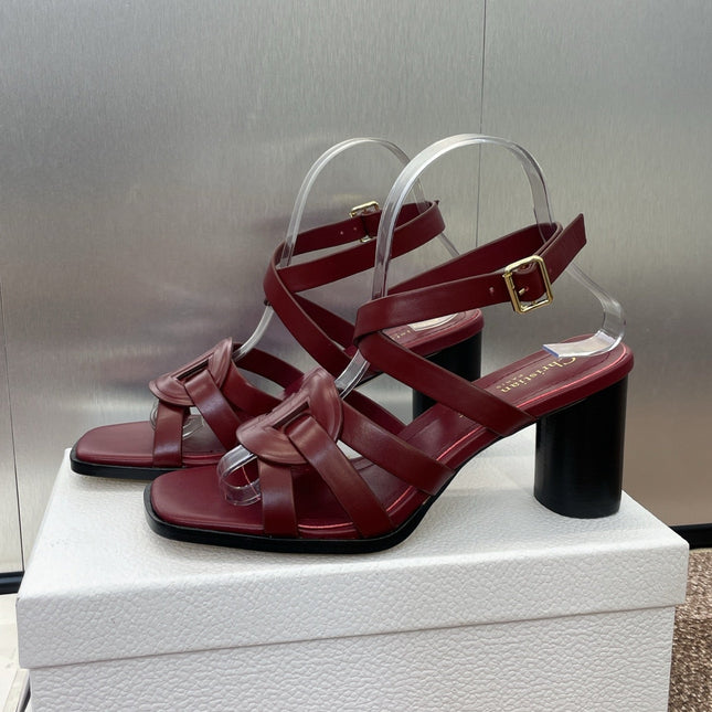D-CLUB HIGH HEEL SLIDE 25S 80MM IN BURGUNDY RED CALFSKIN