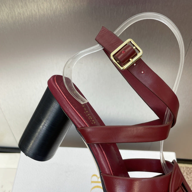 D-CLUB HIGH HEEL SLIDE 25S 80MM IN BURGUNDY RED CALFSKIN