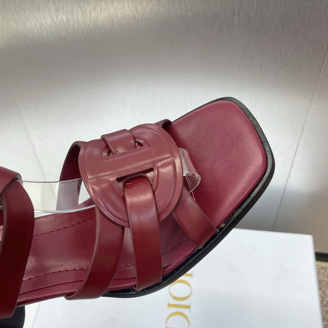 D-CLUB HIGH HEEL SLIDE 25S 80MM IN BURGUNDY RED CALFSKIN