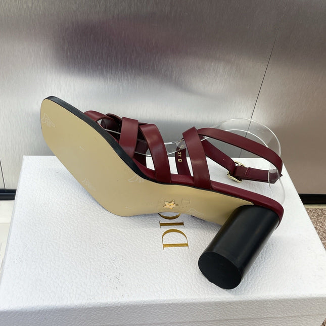 D-CLUB HIGH HEEL SLIDE 25S 80MM IN BURGUNDY RED CALFSKIN