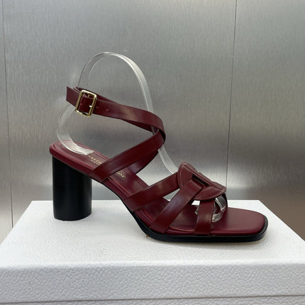 D-CLUB HIGH HEEL SLIDE 25S 80MM IN BURGUNDY RED CALFSKIN