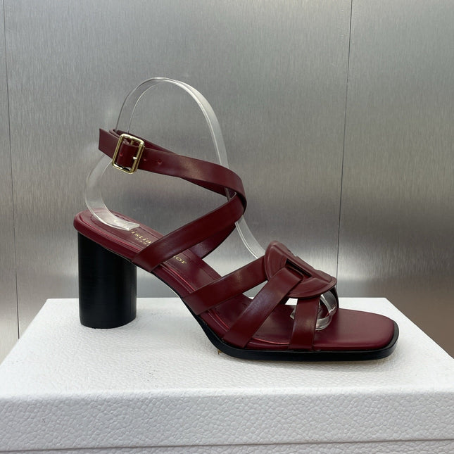 D-CLUB HIGH HEEL SLIDE 25S 80MM IN BURGUNDY RED CALFSKIN