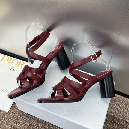 D-CLUB HIGH HEEL SLIDE 25S 80MM IN BURGUNDY RED CALFSKIN