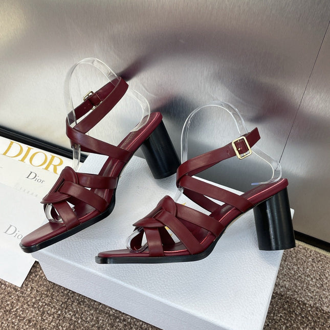 D-CLUB HIGH HEEL SLIDE 25S 80MM IN BURGUNDY RED CALFSKIN