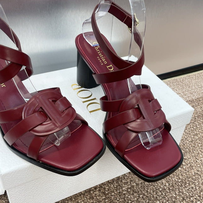 D-CLUB HIGH HEEL SLIDE 25S 80MM IN BURGUNDY RED CALFSKIN