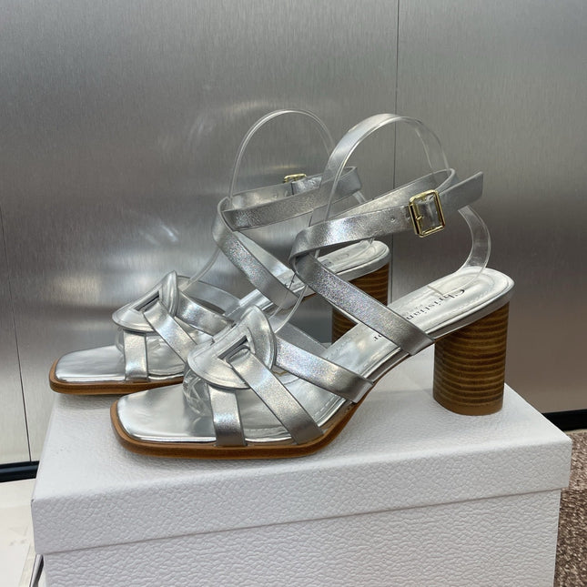 D-CLUB HIGH HEEL SLIDE 25S 80MM IN SILVER GLOSSY CALFSKIN