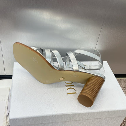 D-CLUB HIGH HEEL SLIDE 25S 80MM IN SILVER GLOSSY CALFSKIN