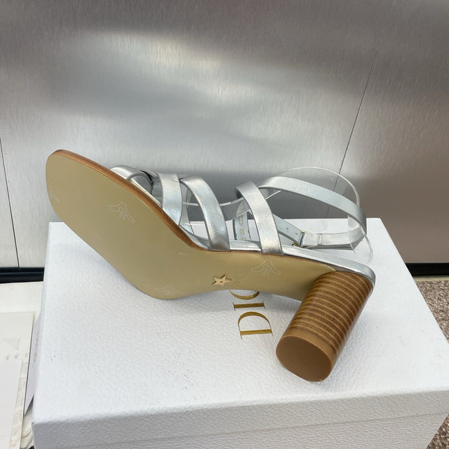 D-CLUB HIGH HEEL SLIDE 25S 80MM IN SILVER GLOSSY CALFSKIN