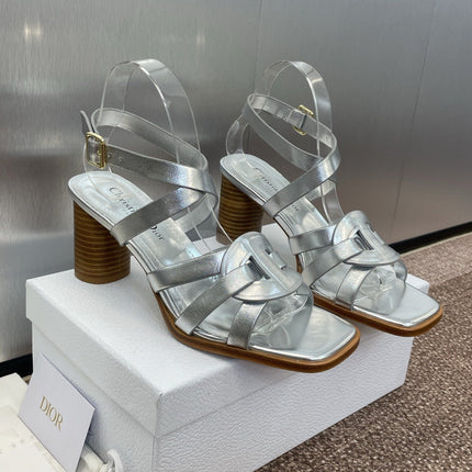 D-CLUB HIGH HEEL SLIDE 25S 80MM IN SILVER GLOSSY CALFSKIN