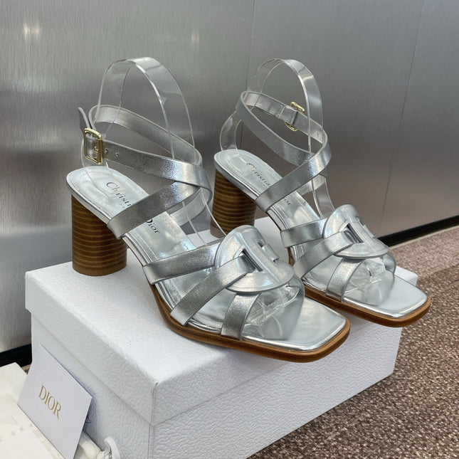 D-CLUB HIGH HEEL SLIDE 25S 80MM IN SILVER GLOSSY CALFSKIN