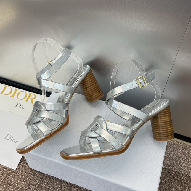 D-CLUB HIGH HEEL SLIDE 25S 80MM IN SILVER GLOSSY CALFSKIN