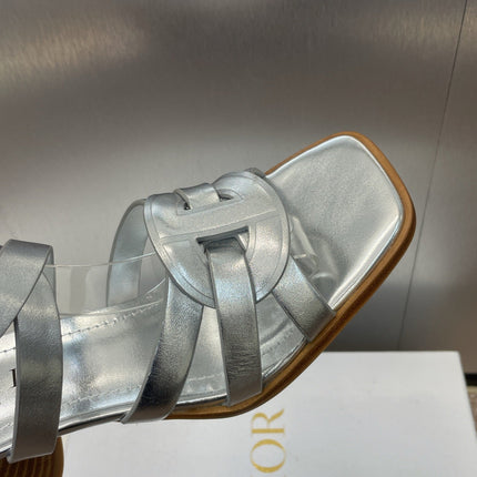 D-CLUB HIGH HEEL SLIDE 25S 80MM IN SILVER GLOSSY CALFSKIN