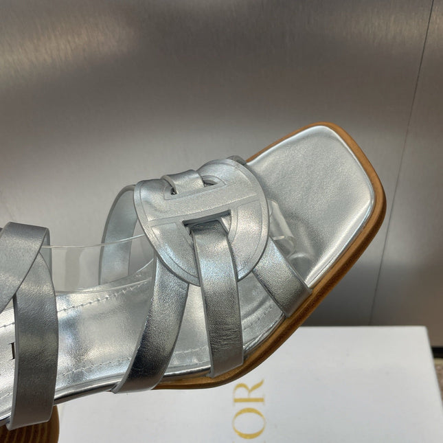 D-CLUB HIGH HEEL SLIDE 25S 80MM IN SILVER GLOSSY CALFSKIN
