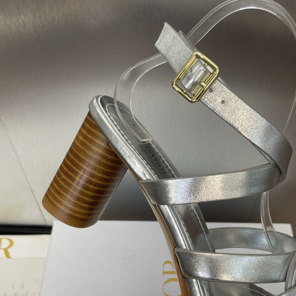 D-CLUB HIGH HEEL SLIDE 25S 80MM IN SILVER GLOSSY CALFSKIN