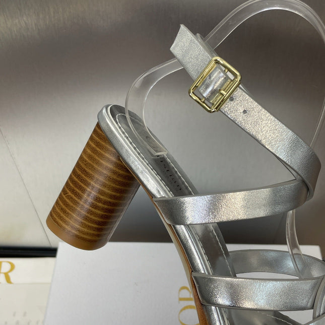 D-CLUB HIGH HEEL SLIDE 25S 80MM IN SILVER GLOSSY CALFSKIN