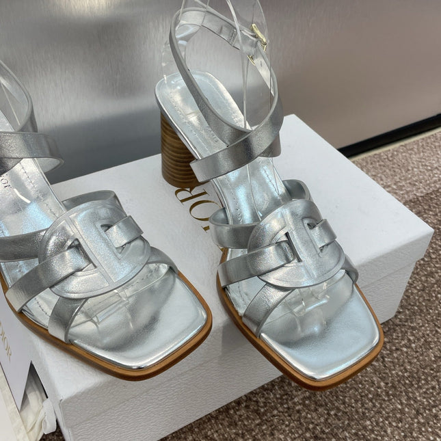 D-CLUB HIGH HEEL SLIDE 25S 80MM IN SILVER GLOSSY CALFSKIN