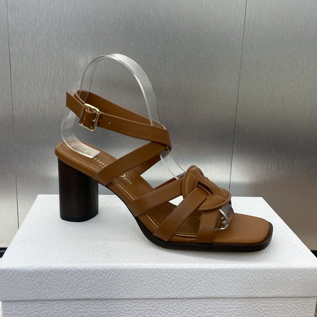 D-CLUB HIGH HEEL SLIDE 25S 80MM IN BROWN CALFSKIN