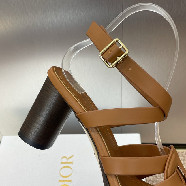 D-CLUB HIGH HEEL SLIDE 25S 80MM IN BROWN CALFSKIN